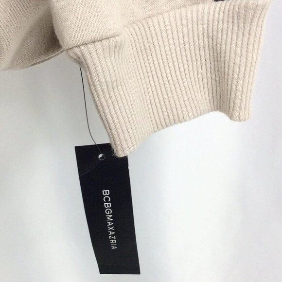 NWT w/Defects BCBGMaxAzria Sweatshirt Women Size Large Beige Black Zipper Hi Low - Picture 9 of 11